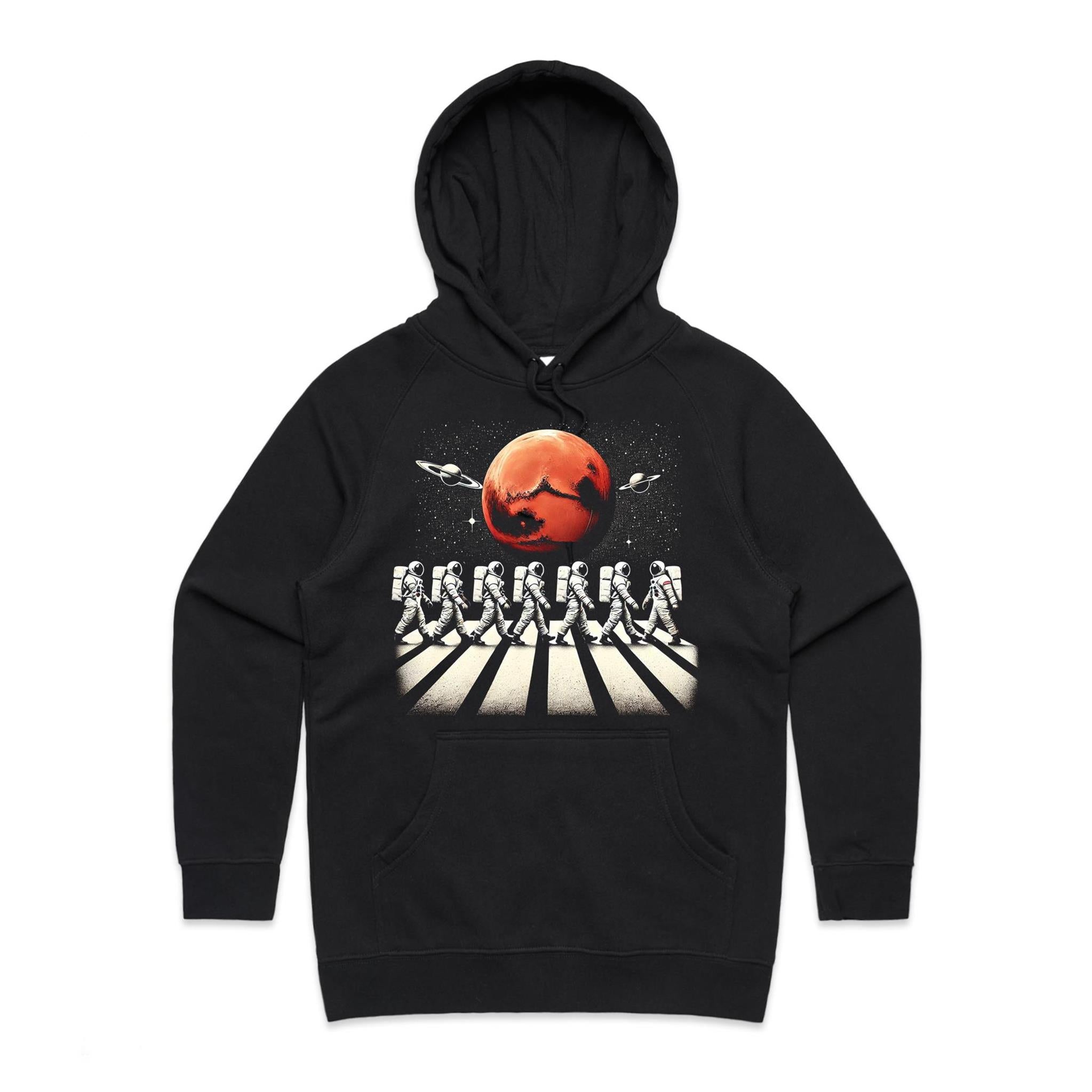 Astronaut Zebra Crossing In Space - Womens Hoodie Black Womens Hoodie Printed In Australia Space