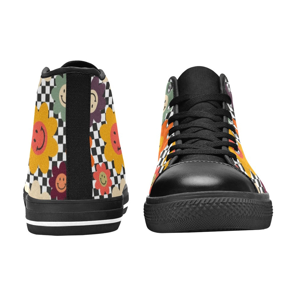 Happy Retro Flowers - Men's High Top Canvas Shoes