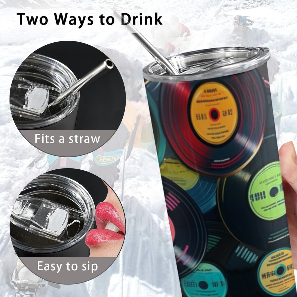 Retro Vinyl Records 2 - 20oz Tall Skinny Tumbler with Lid and Straw