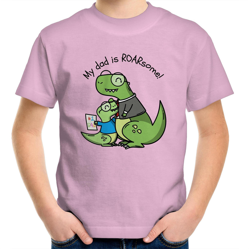 My Dad Is Roarsome, Dinosaur - Kids Youth T-Shirt Pink Kids Youth T-shirt Dad Printed In Australia