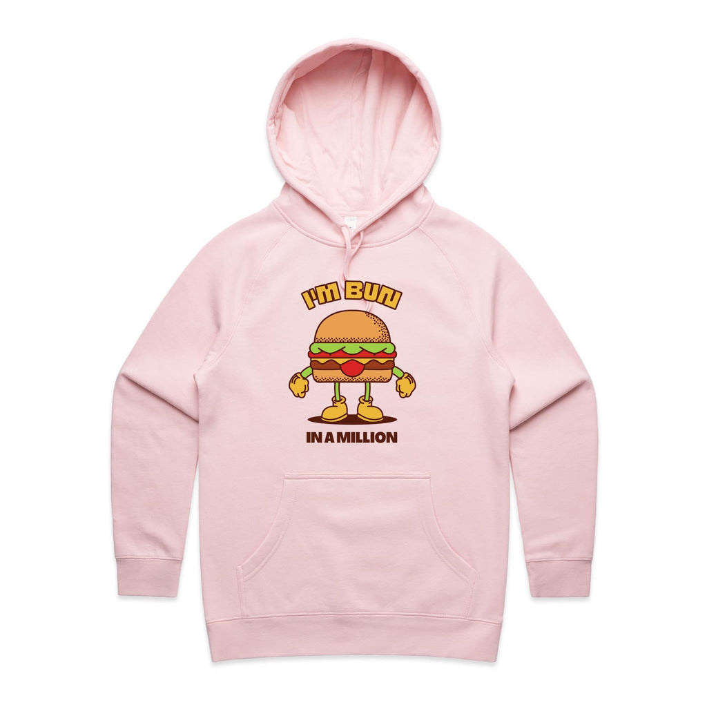 I'm Bun In A Million, Hamburger - Womens Hoodie Pink Womens Hoodie Food Printed In Australia