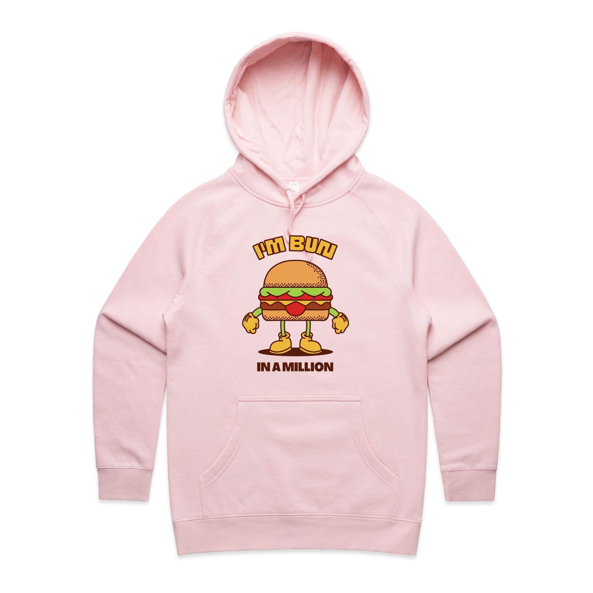 I'm Bun In A Million, Hamburger - Womens Hoodie Pink Womens Hoodie Food Printed In Australia