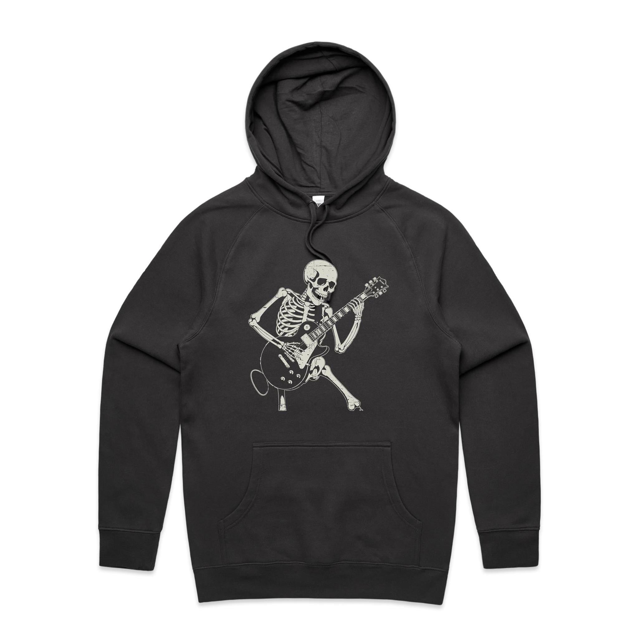 Skeleton Playing Guitar Men's AS Colour Hoodie Coal Mens Hoodie Music Printed In Australia