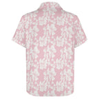 Pink Hawaiian Floral Women's Collared Pocketless Short Sleeve Shirt