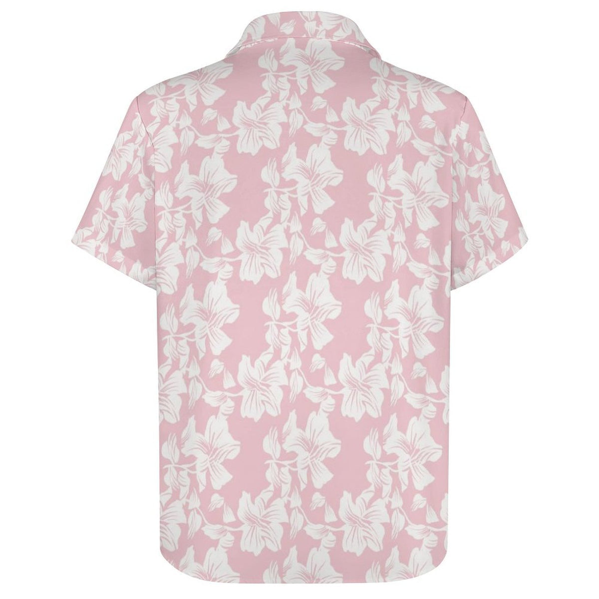 Pink Hawaiian Floral Women's Collared Pocketless Short Sleeve Shirt