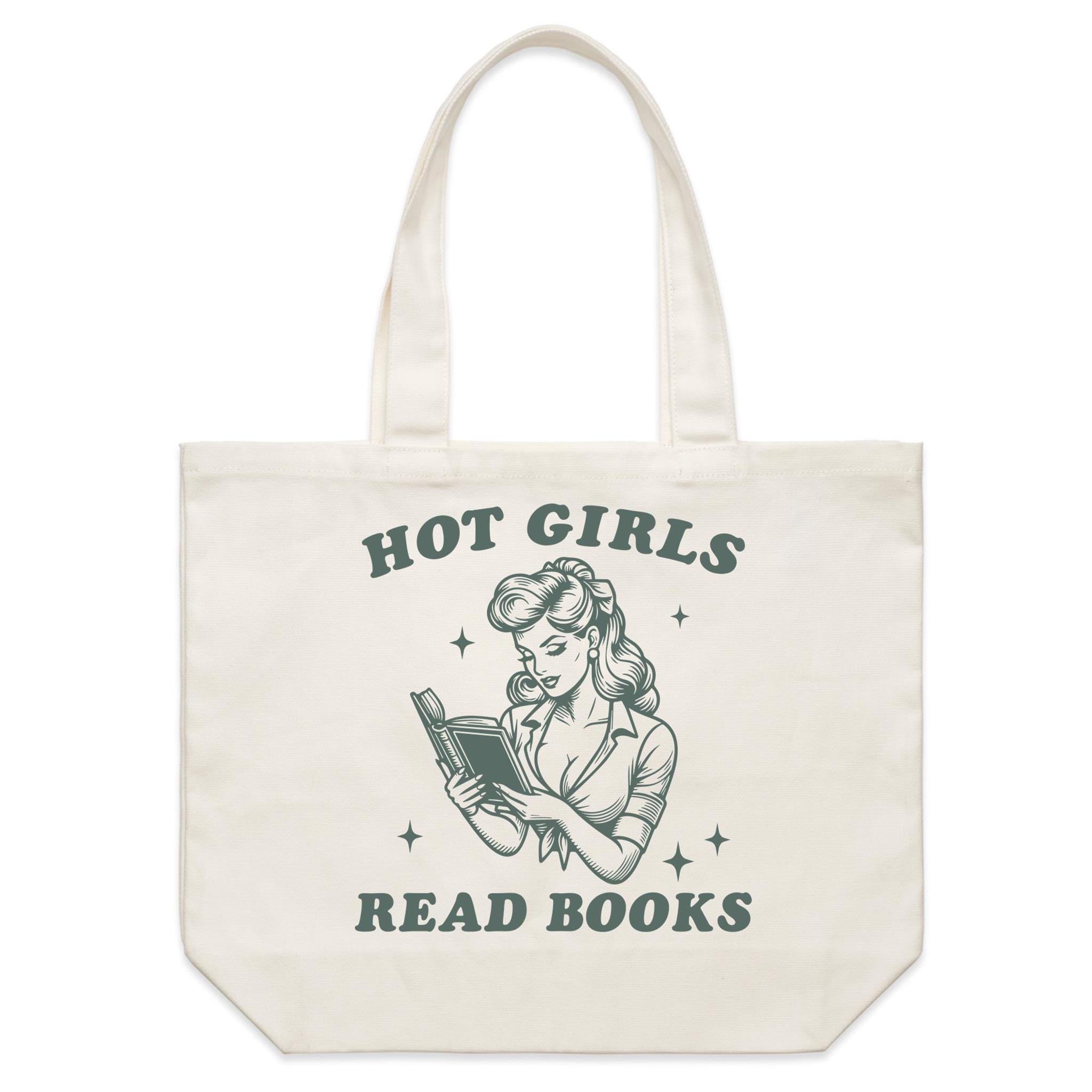Hot Girls Read Books - Shoulder Canvas Tote Bag Default Title Large Tote Bag Printed In Australia Reading