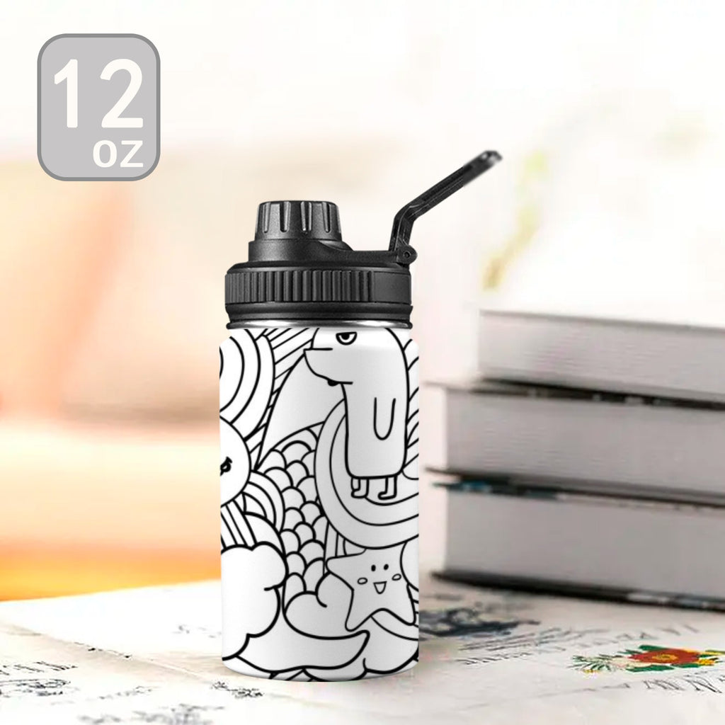 Black And White Creatures - Kids Water Bottle with Chug Lid (12 oz) Kids Water Bottle with Chug Lid Printed Offshore Sci Fi