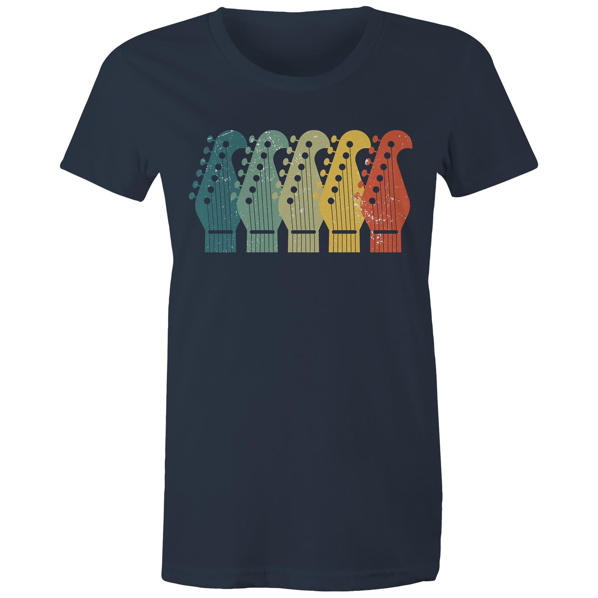 Guitar Headstocks - Womens T-shirt Navy Womens T-shirt Music Printed In Australia