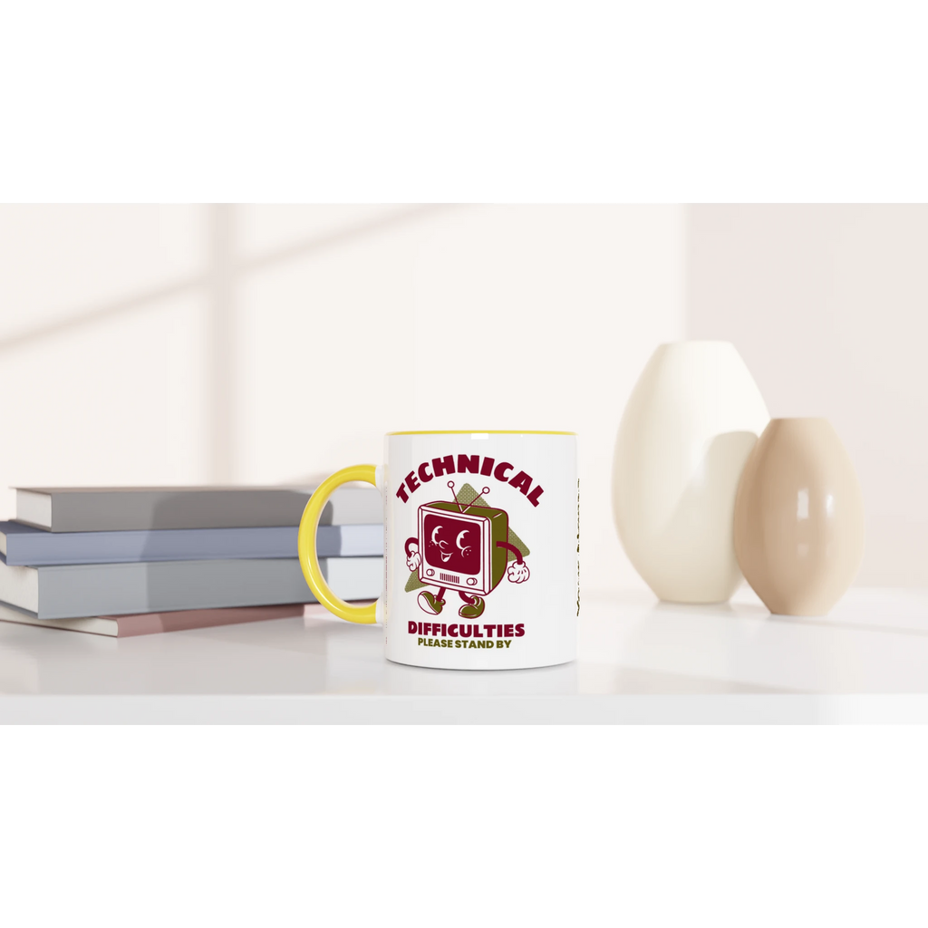 Personalised - Retro TV, Technical Difficulties - White 11oz Ceramic Mug with Colour Inside Personalised 11oz Mug customise Globally Fulfilled personalise Retro Tech