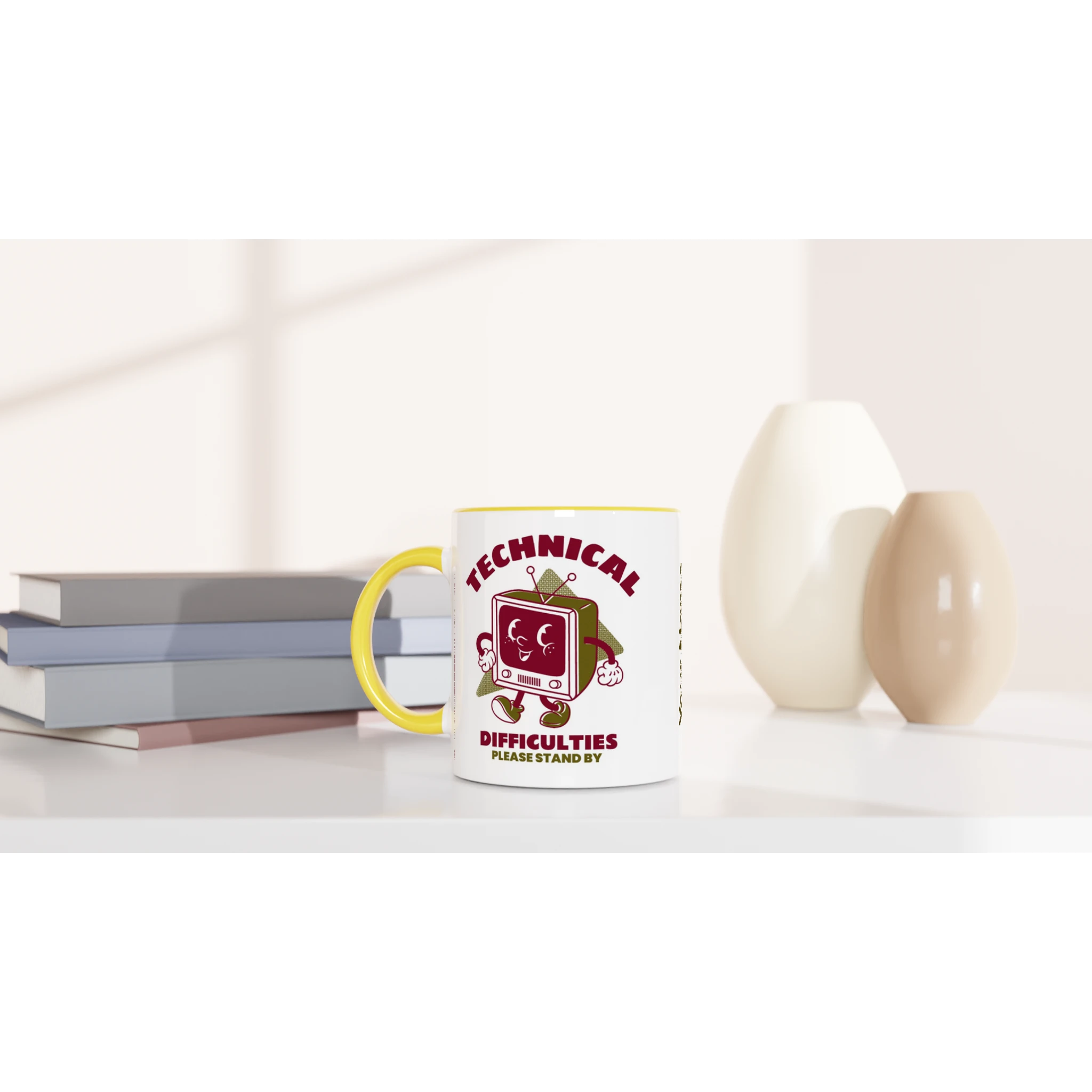 Personalised - Retro TV, Technical Difficulties - White 11oz Ceramic Mug with Colour Inside Personalised 11oz Mug customise Globally Fulfilled personalise Retro Tech