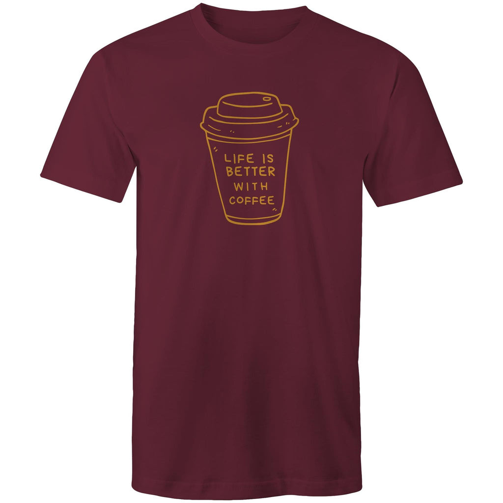 Life Is Better With Coffee - Mens T-Shirt Burgundy Mens T-shirt Coffee Printed In Australia