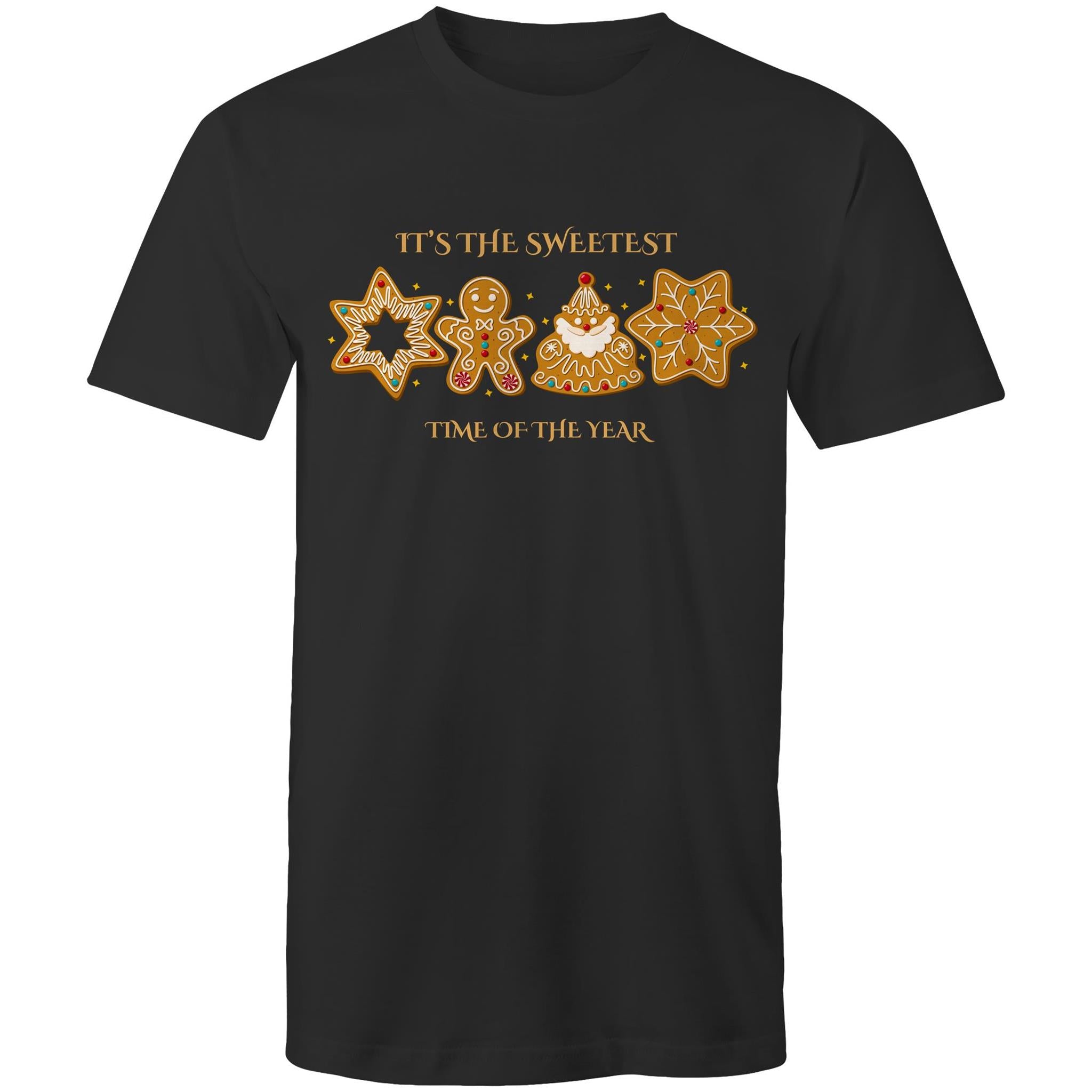Gingerbread, It's The Sweetest Time Of The Year, Christmas - Mens T-Shirt Black Mens Christmas T-shirt Christmas Printed In Australia