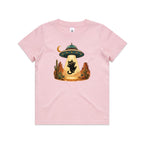 Black Cat Alien UFO Abduction Kids AS Colour T-shirt