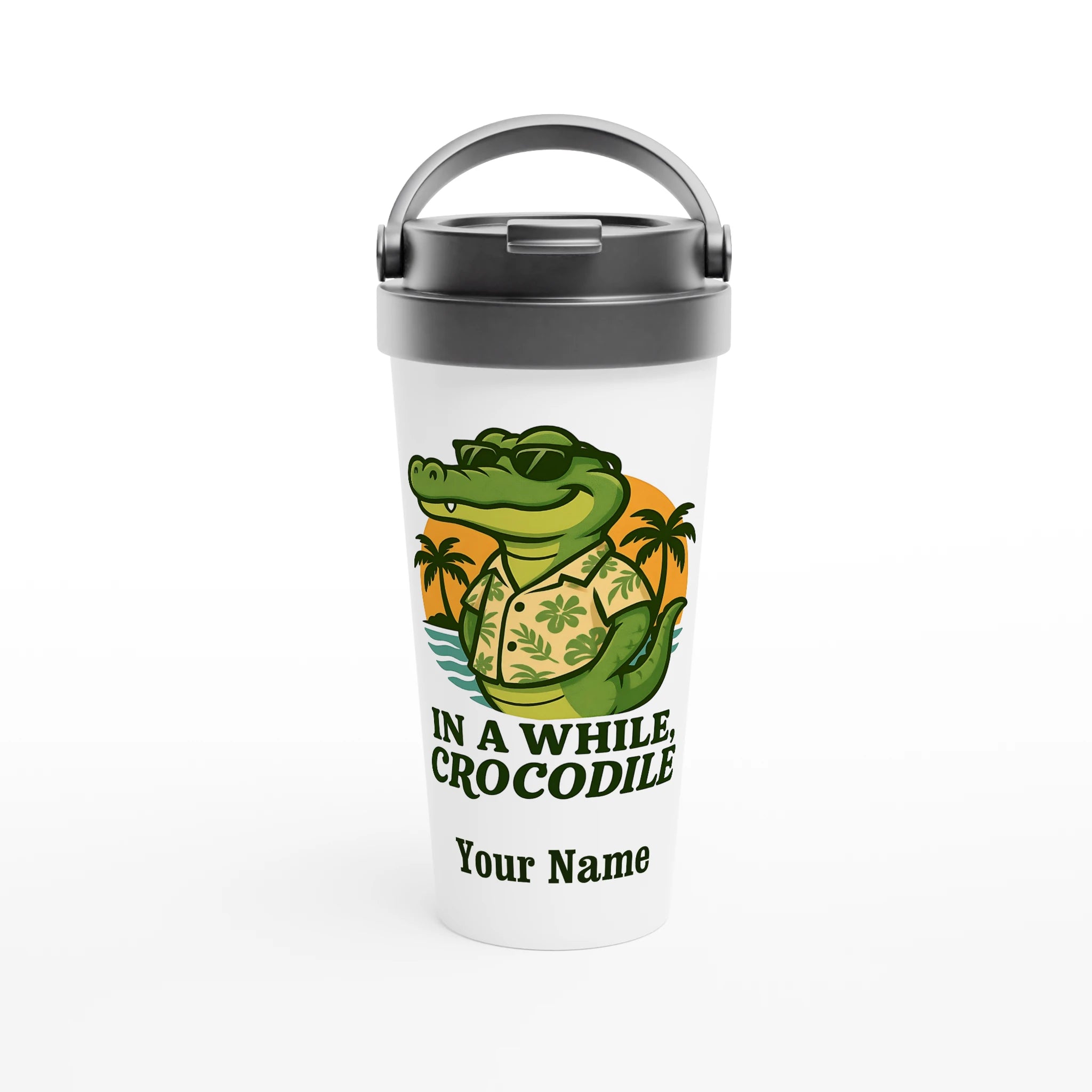 Personalised In A While, Crocodile White 15oz Stainless Steel Travel Mug Default Title Personalised Travel Mug animal Globally Fulfilled