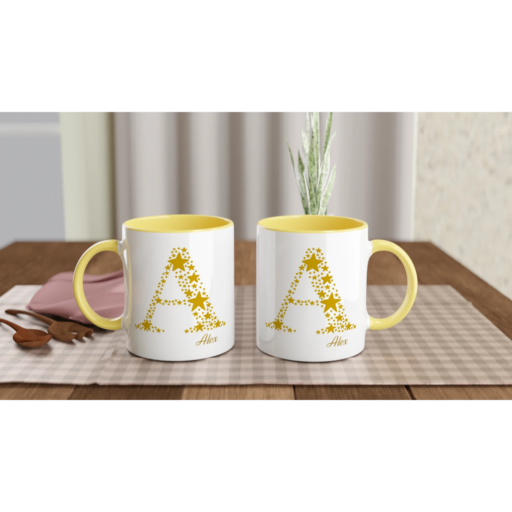 Personalised - Star Initials - 11oz Ceramic Mug, Customise, Personalise, Name, Initial Personalised 11oz Mug
