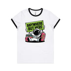 Astronaut, Anywhere But Here - Women's Ringer Tee White Black Womens Ringer T-shirt Printed In Australia Space