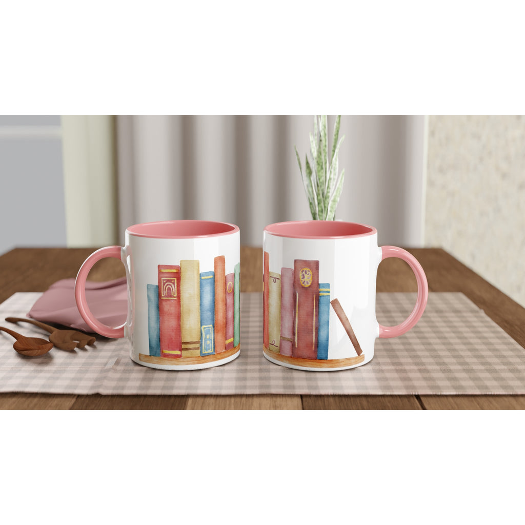 Books - White 11oz Ceramic Mug with Colour Inside Colour 11oz Mug Globally Fulfilled Reading