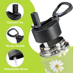 White Flower On Green 12oz Kids Water Bottle with Straw Lid