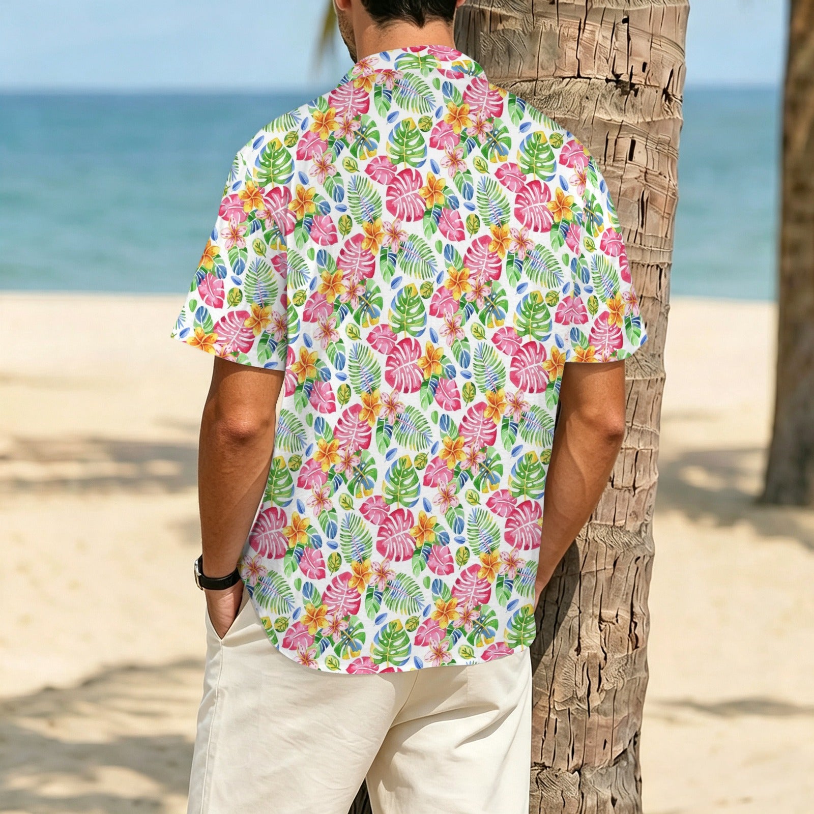 Bright Painted Tropical Men's Crinkle Hawaiian Shirt