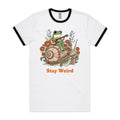 Stay Weird, Guitar Playing Frog On A Snail AS Colour Men's AS Colour Ringer Tee White Black Ringer T-Shirt animal Music Printed In Australia