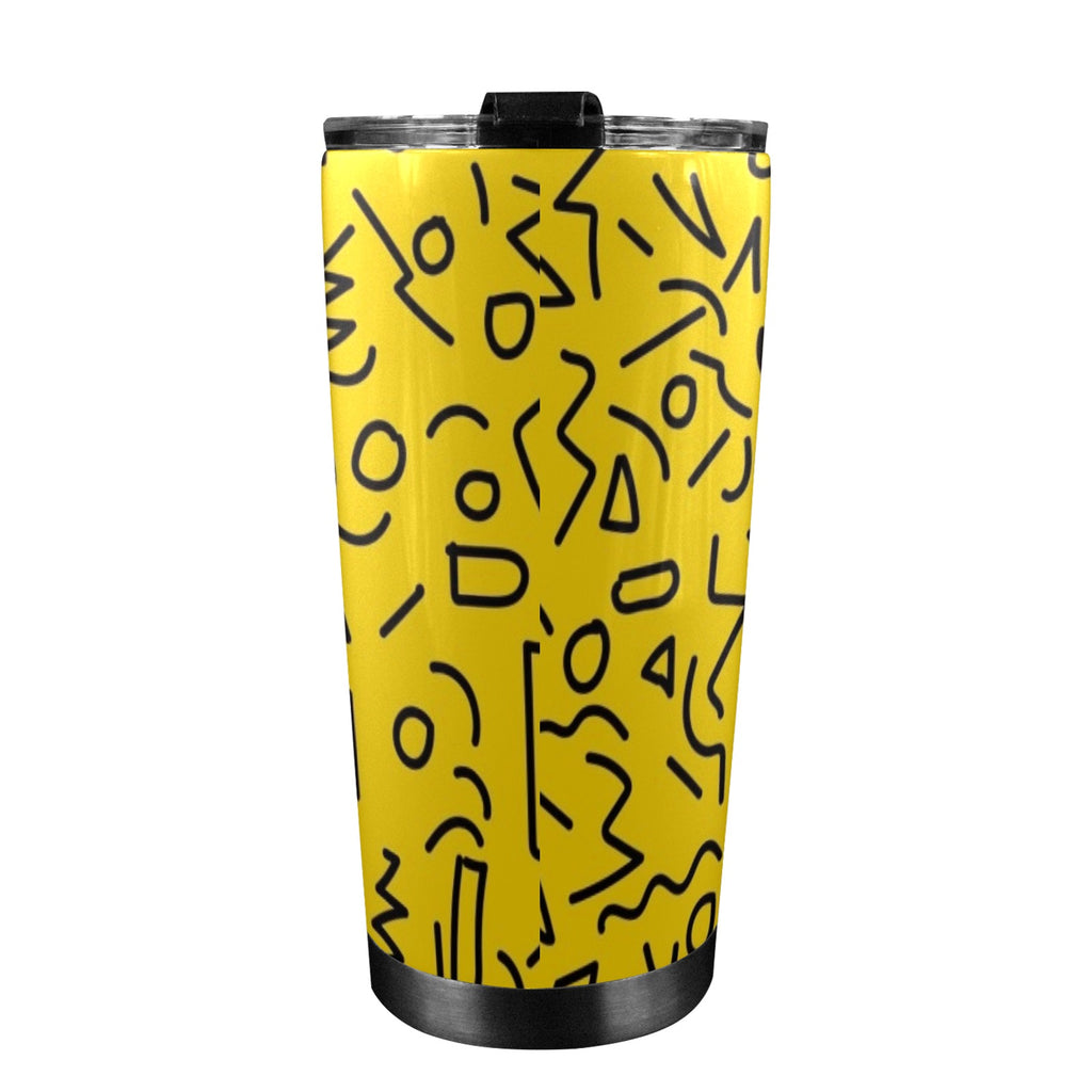 Black Squiggle On Yellow - 20oz Mobile Tumbler with Lid (Black Lock)
