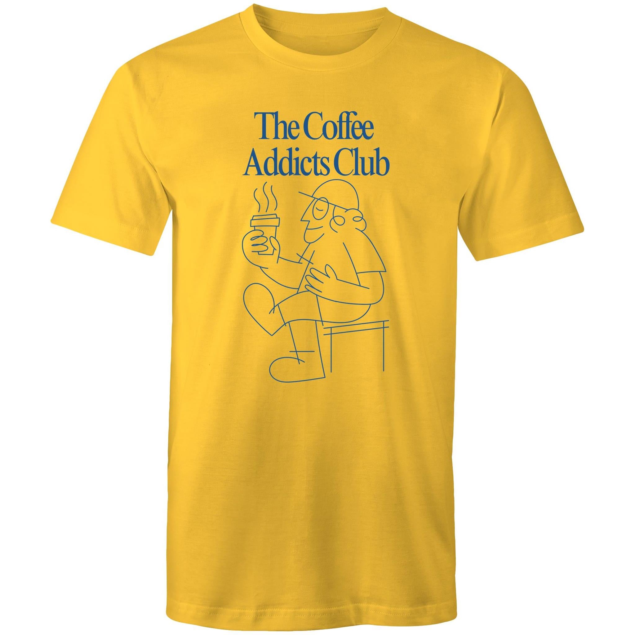 The Coffee Addicts Club - Mens T-Shirt Yellow Mens T-shirt Coffee Printed In Australia