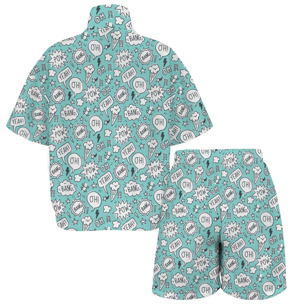 Comic Book Speech Bubbles Women's Windbreaker Short Set Women's Windbreaker Short Set comic Printed Offshore