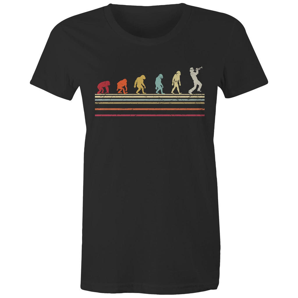 Trumpet Player Evolution - Womens T-shirt Black Womens T-shirt Music Printed In Australia