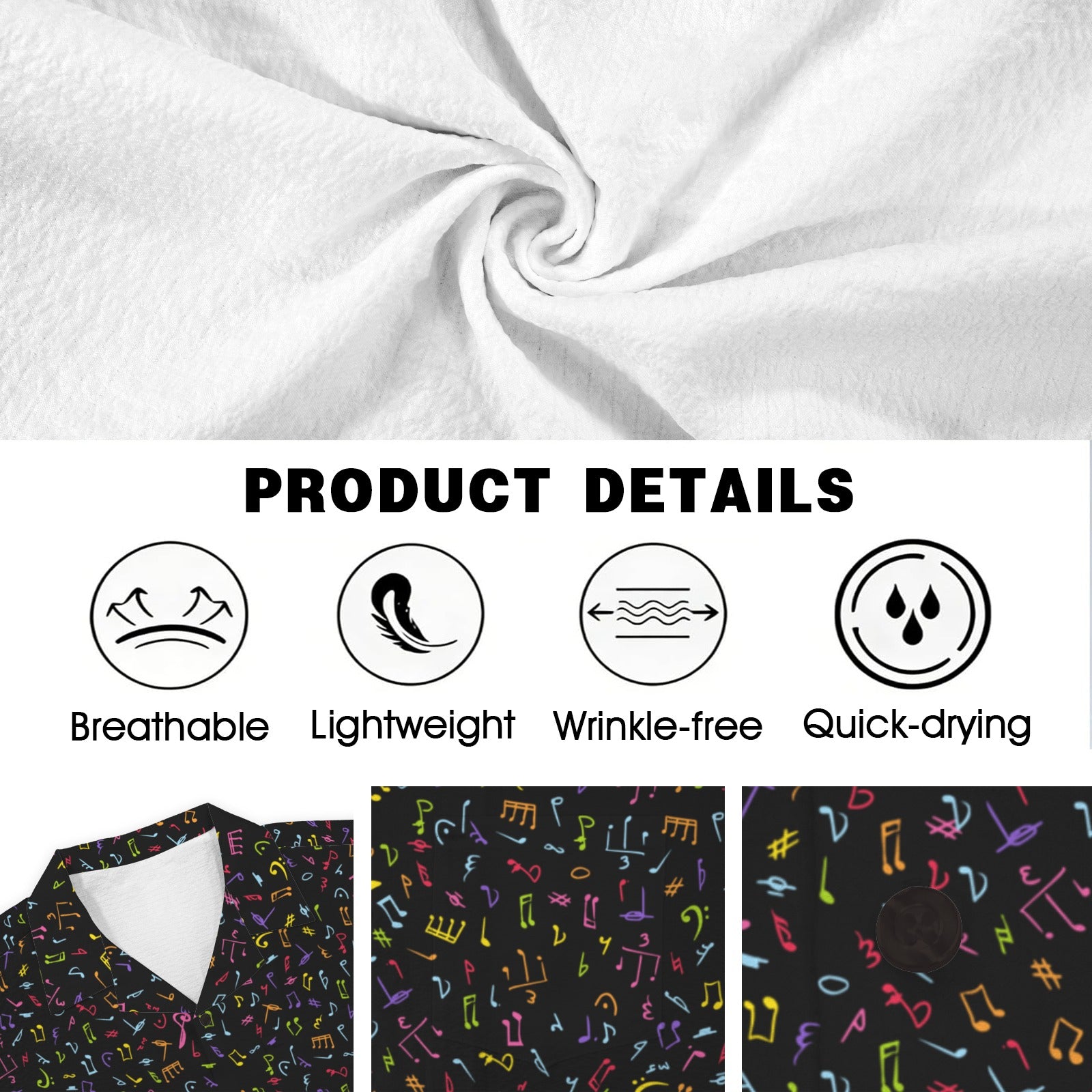 Music Notes Men's Crinkle Hawaiian Shirt