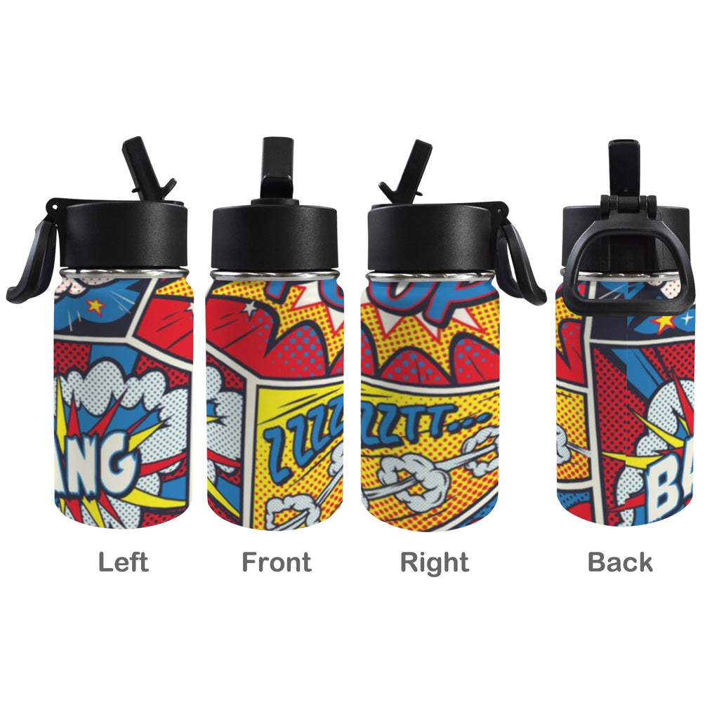 Comic Book 12oz Kids Water Bottle with Straw Lid