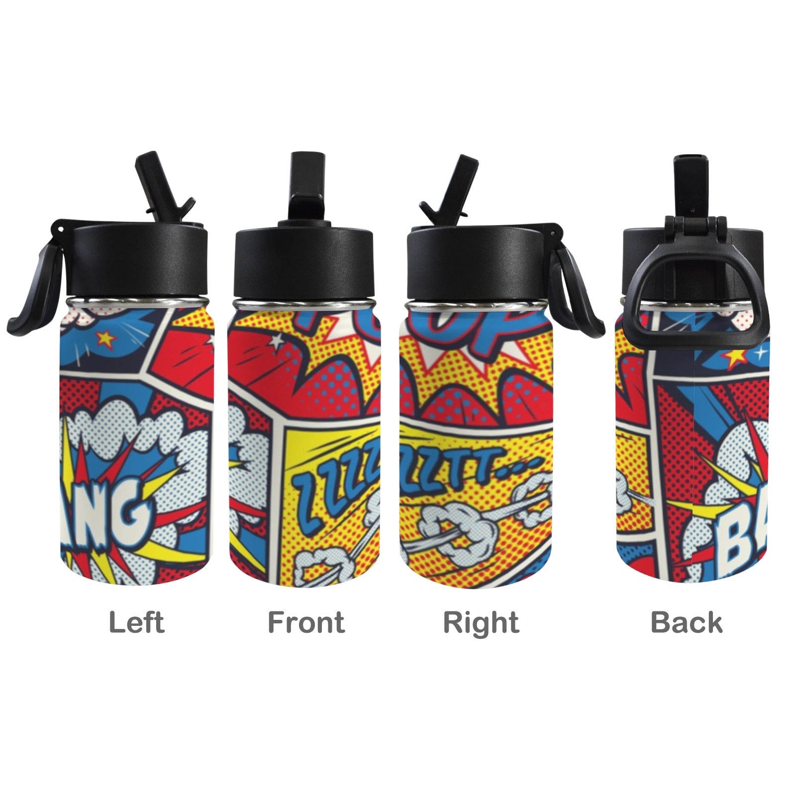 Comic Book 12oz Kids Water Bottle with Straw Lid