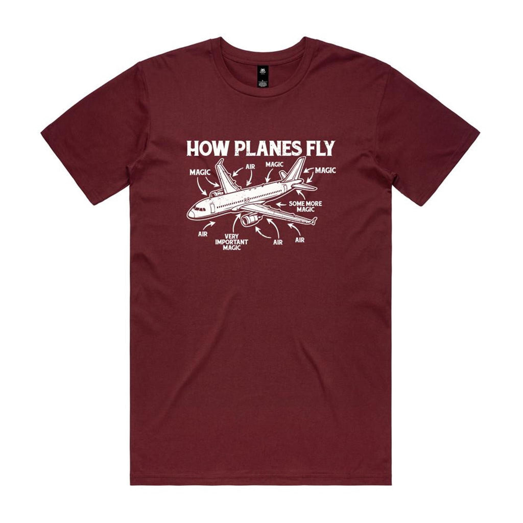 How Planes Fly Men's AS Colour T-shirt Burgundy Mens T-shirt Printed In Australia Science