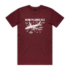 How Planes Fly Men's AS Colour T-shirt Burgundy Mens T-shirt Printed In Australia Science
