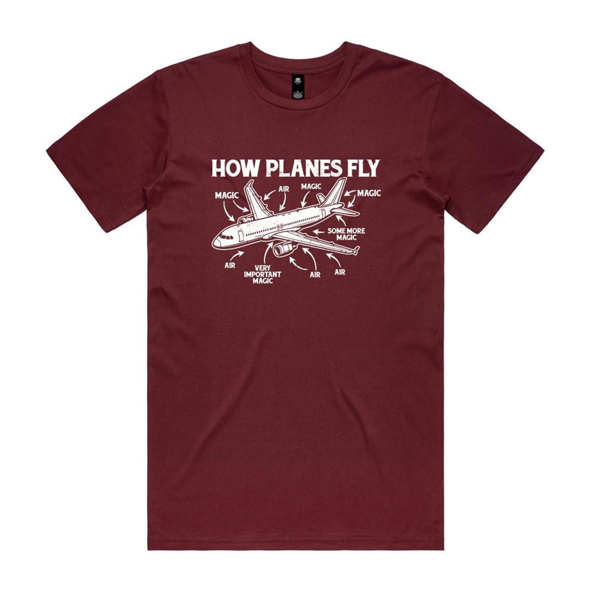 How Planes Fly Men's AS Colour T-shirt Burgundy Mens T-shirt Printed In Australia Science