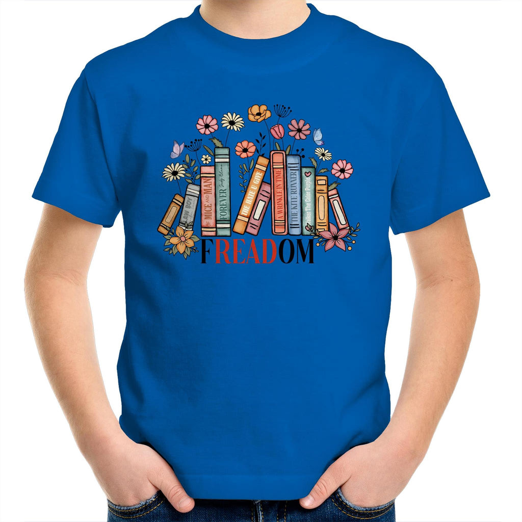 Freedom, Reading Books - Kids Youth T-shirt Bright Royal Kids Youth T-shirt Printed In Australia Reading