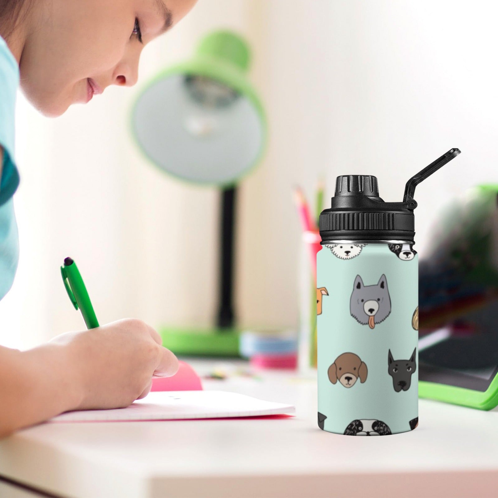 Funny Dogs Kids Water Bottle with Chug Lid (12 oz) Kids Water Bottle with Chug Lid animal Printed Offshore