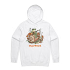 Stay Weird, Guitar Playing Frog On A Snail Men's AS Colour Hoodie White Mens Hoodie animal Music Printed In Australia