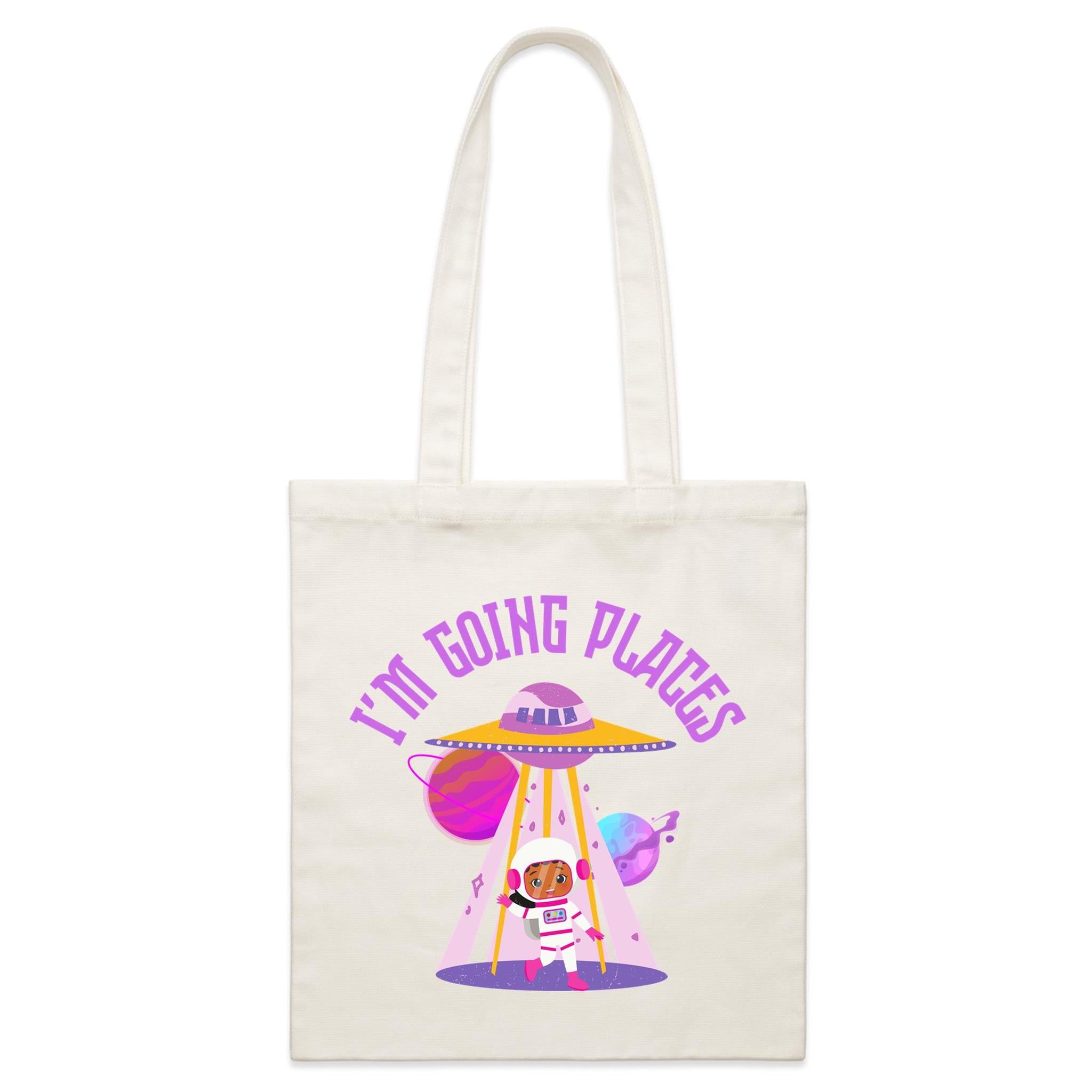 I'm Going Places, Pink UFO - Parcel Canvas Tote Bag Default Title Small Tote Bag Printed In Australia Sci Fi