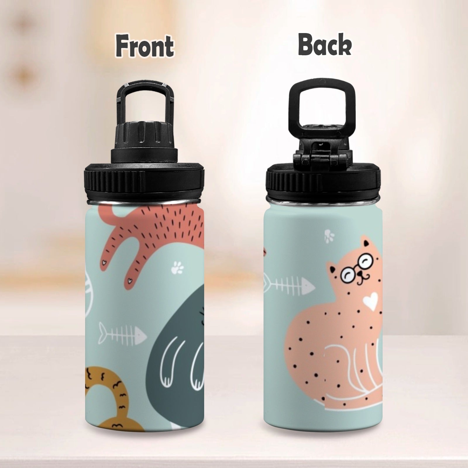 Cat Stretch - Kids Water Bottle with Chug Lid (12 oz) Kids Water Bottle with Chug Lid animal Printed Offshore