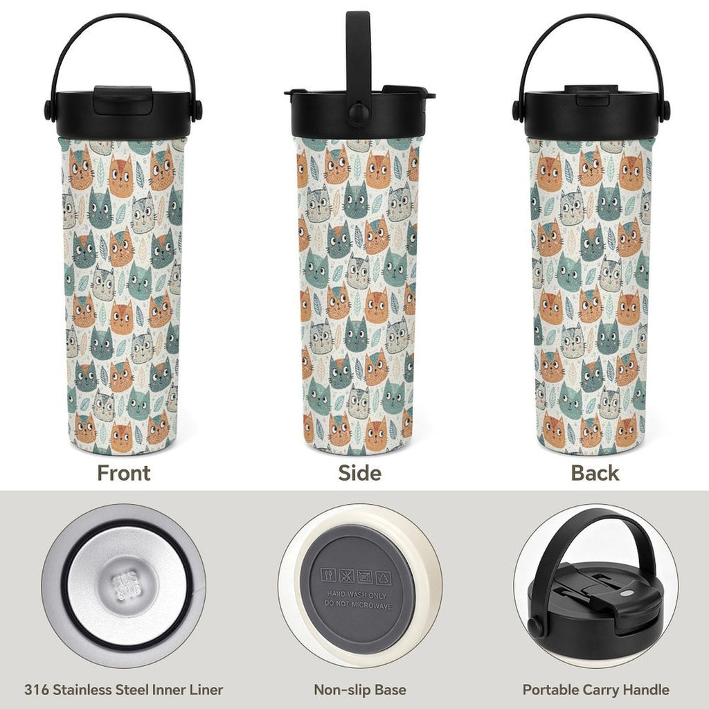 Cute Cat Faces 20oz Tea Tumbler with Carry Handle