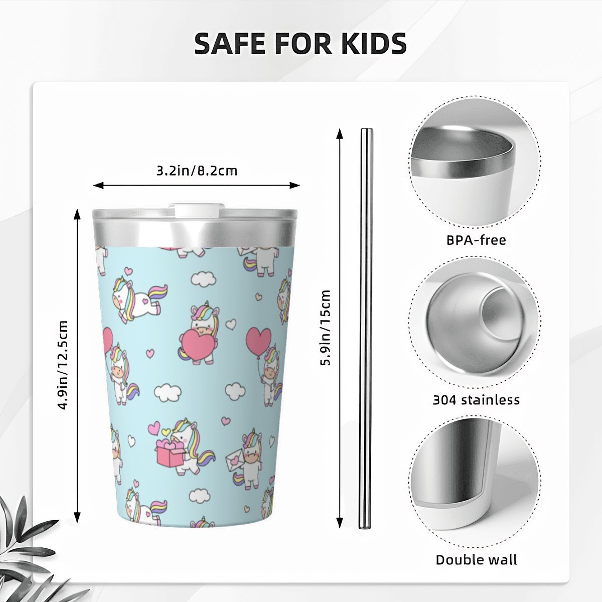 Rainbow Unicorn Small Stainless Steel Travel Mug Cup 12oz/350ml
