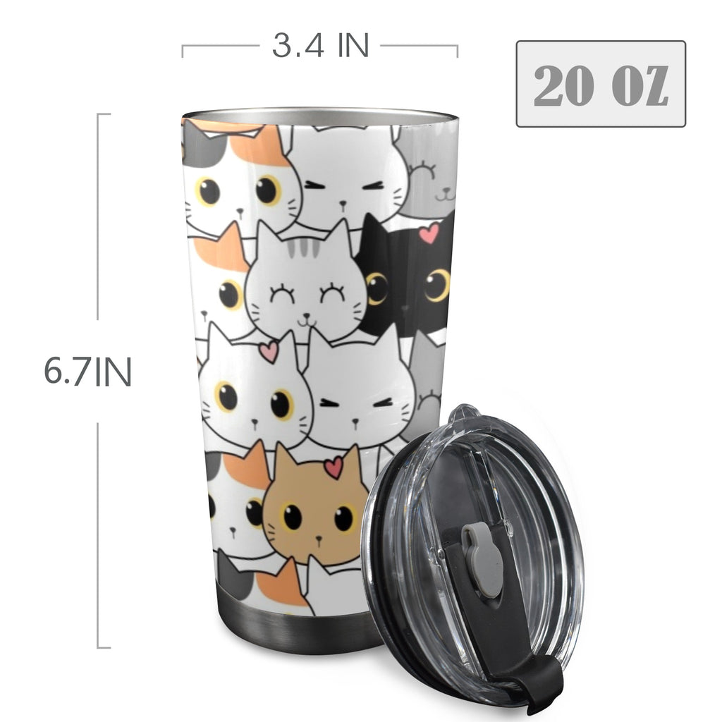 Cute Cartoon Cats - 20oz Mobile Tumbler with Lid (Black Lock) 20oz Travel Mug animal Printed Offshore