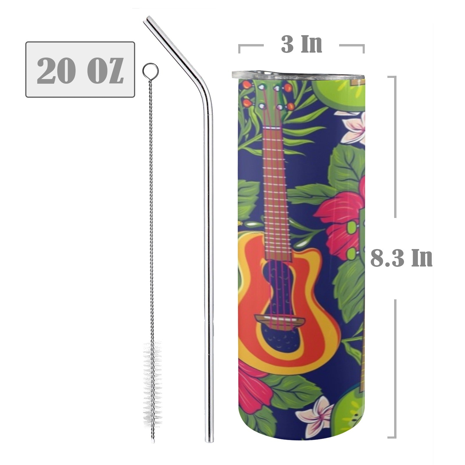 Tropical Ukulele 20oz Tall Skinny Tumbler with Lid and Straw