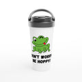Frog, Don't Worry Be Hoppy - White 15oz Stainless Steel Travel Mug Default Title Travel Mug Globally Fulfilled Positivity