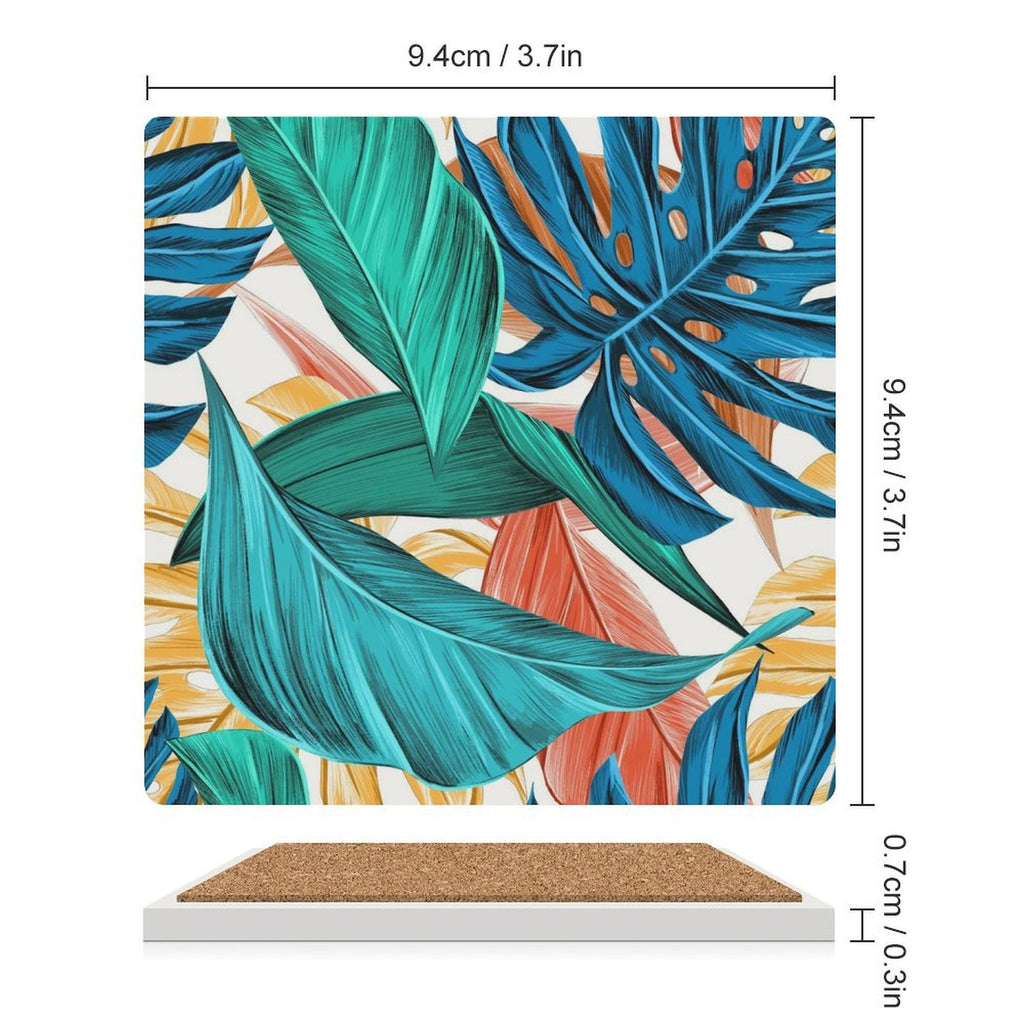 Leaves - Ceramic Coasters (Square) Ceramic Coasters Printed Offshore