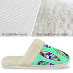 Aloha Surfboards Women's Fur Trim Thick-Sole Indoor Slippers Women's Fur Trimmed Slippers Printed Offshore Surf