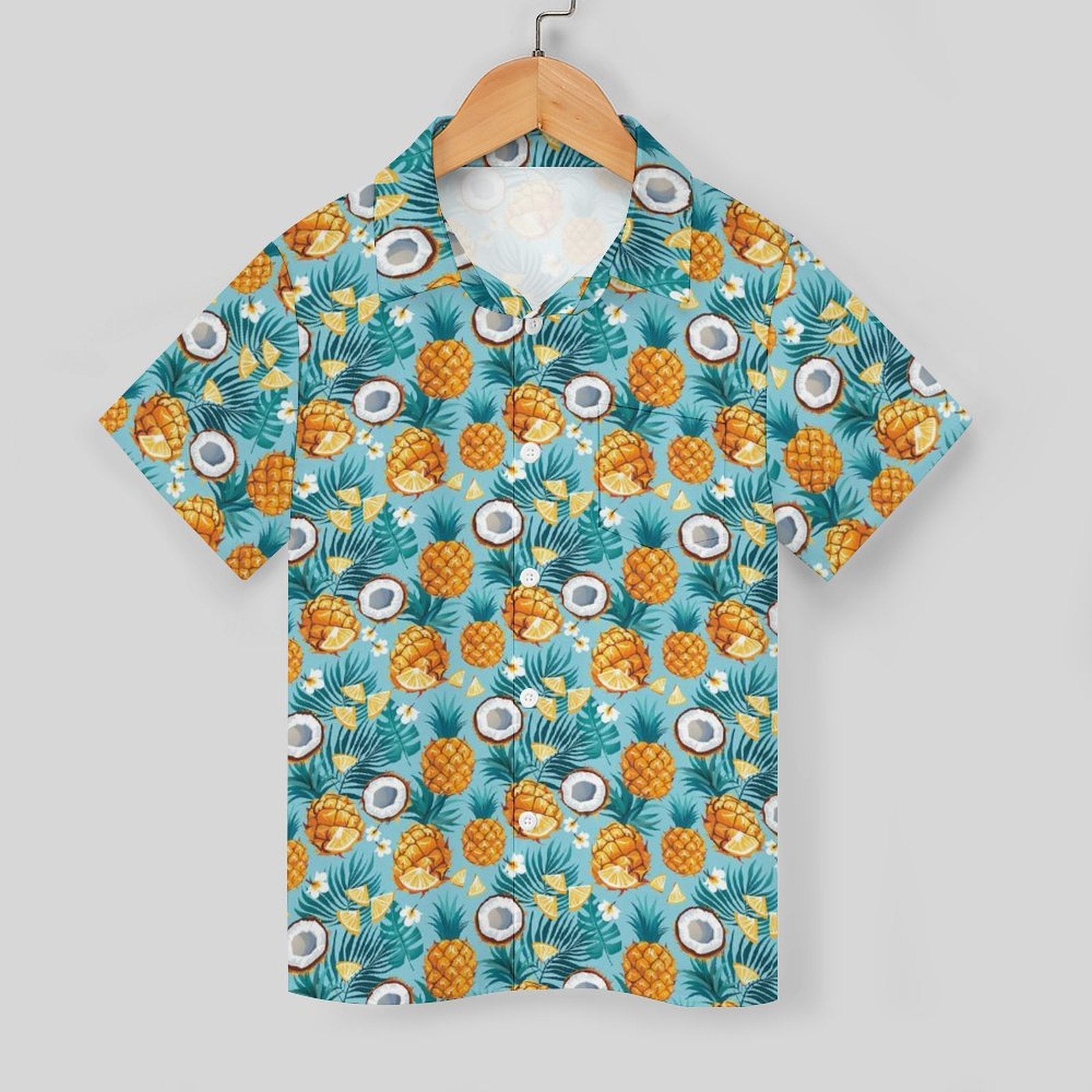 Pineapple Coconut Kids Youth Short Sleeve Button Up Shirt