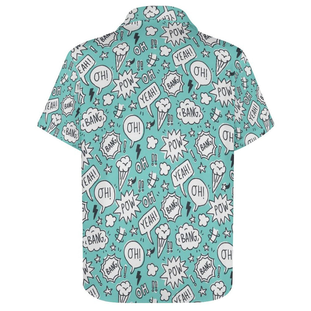 Comic Book Speech Bubbles Women's Short-Sleeve Button Up Shirt comic Printed Offshore