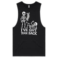 Skeleton, I've Got Your Back Mens Men's AS Colour Drop Arm Tank Top Black Drop Arm Tank Top Printed In Australia