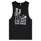 Skeleton, I've Got Your Back Mens Men's AS Colour Drop Arm Tank Top Black Drop Arm Tank Top Printed In Australia